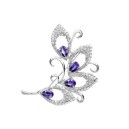 British Made Purple Crystal Silver Tone Brooch